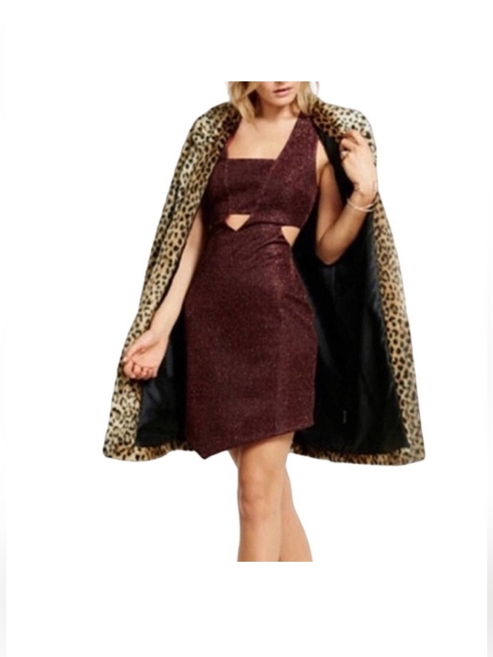 Express Women’s Maroon Burgundy Glitter Cut Out Bodycon Mini Dress Size 10